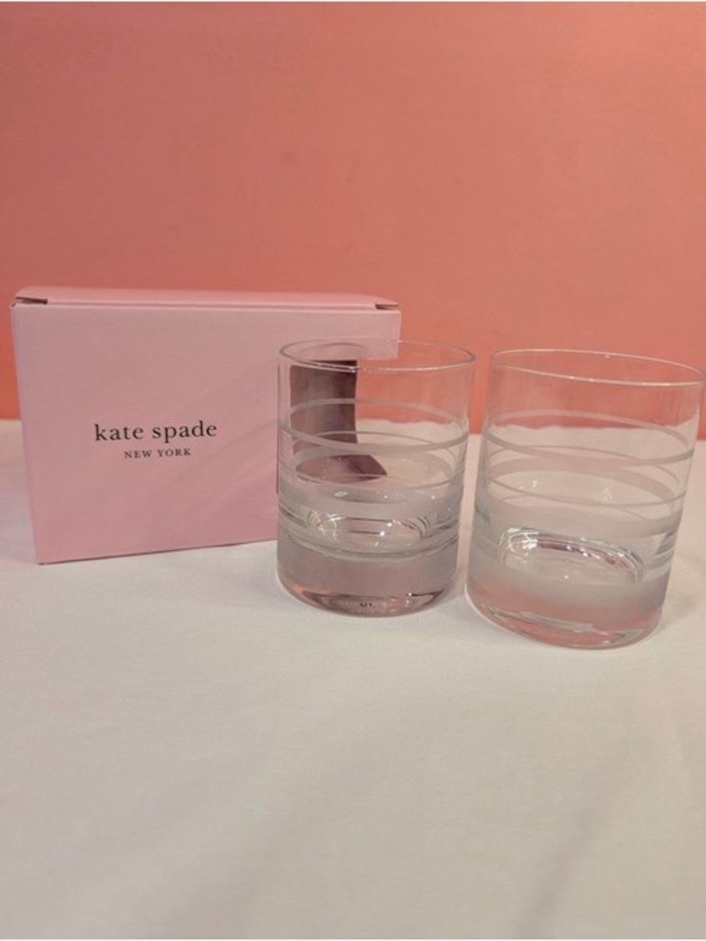 kate spade Lenox Hampton  Etched Stripe Double Old Fashioned Glasses (set of 2)